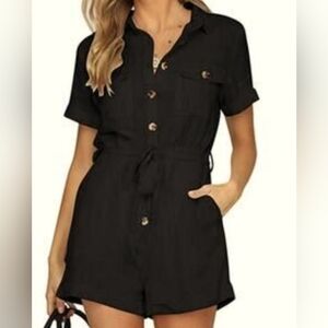 Mint Of Blush Black Button-Up Jumpsuit Size S